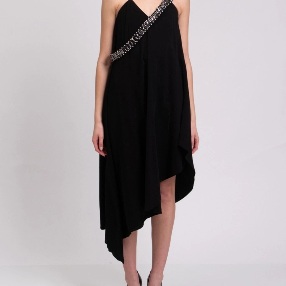 Just Cavalli Black Asymmetrical Dress with Silver Accents